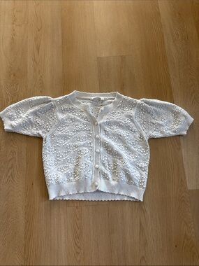 Cyrus Ivory Eyelet Knit Button Cardigan